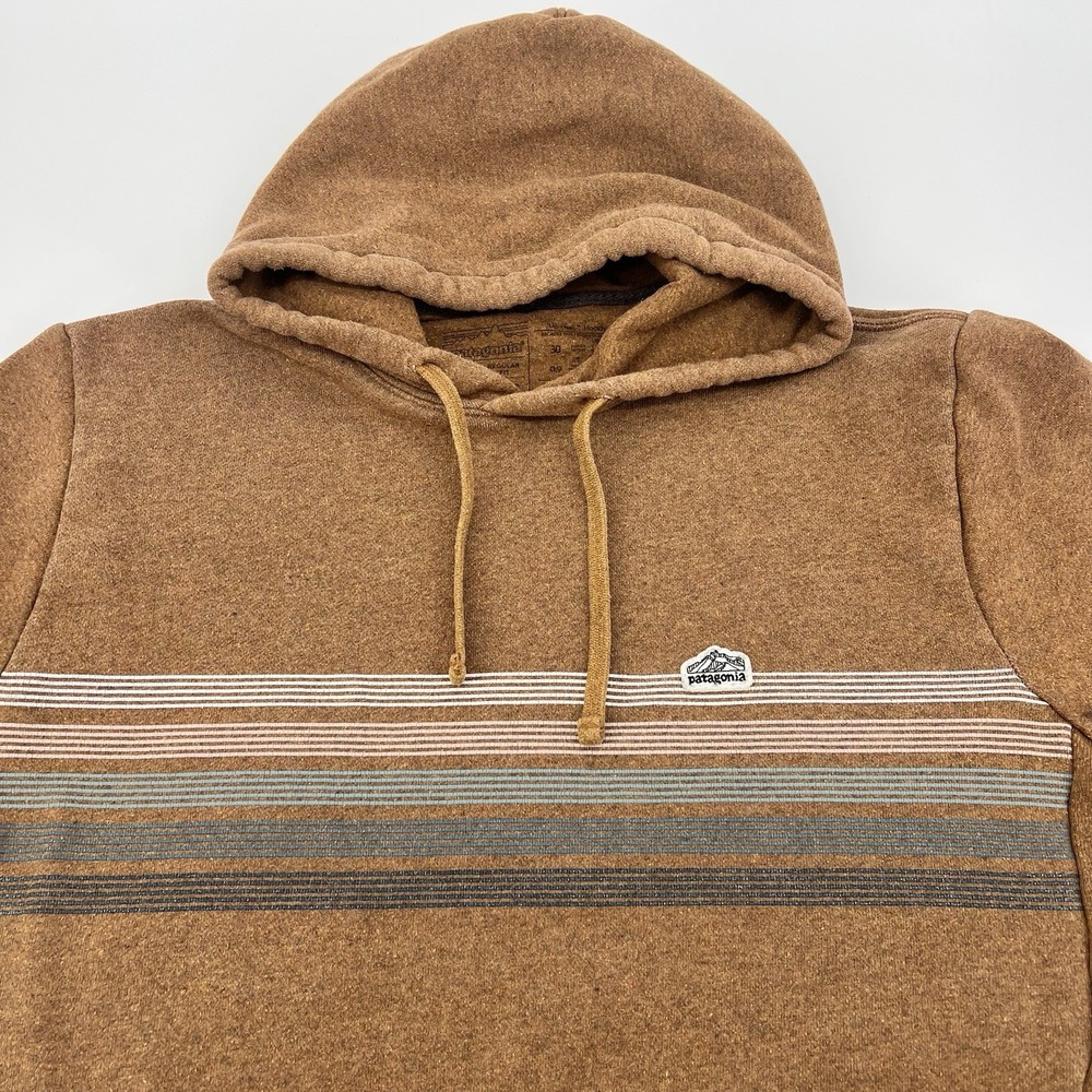 Patagonia Line Logo Ridge Stripe Uprisal Hoodie Sweatshirt Men's LARGE Brown